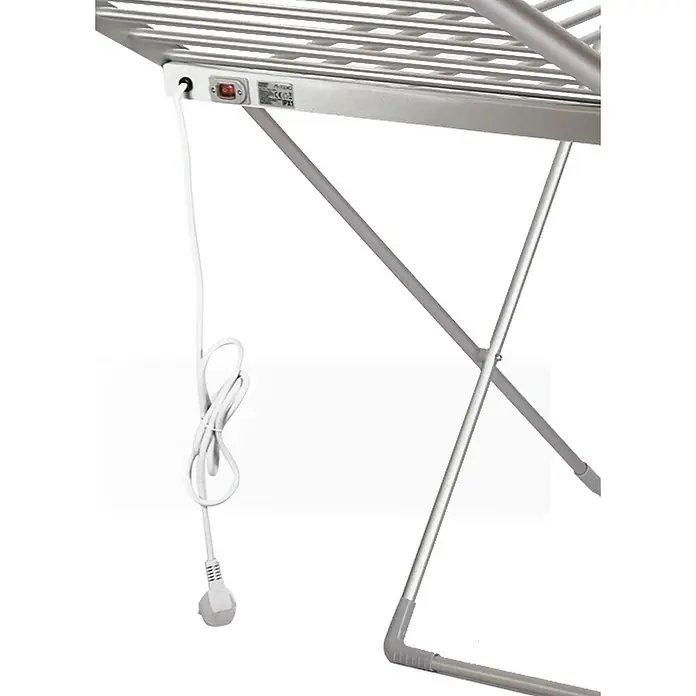 Fulmo Tendedero con alas eléctrico Fulmo - Longitud cuerda de tender: 15 m, L x An x Al: 146 x 55 x 74 cm, Plateado - Tendedero eléctrico calefactado con cable de alimentación para secado rápido. Práctico tendedero de interior para uso eficiente.