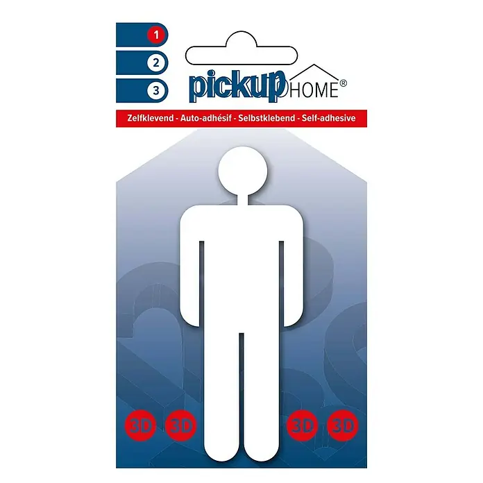 Pickup 3D Home WC-Aufkleber - Motiv: Herren, Weiß, Höhe: 10 cm - Selbstklebende 3D-Figur "Pickup Home" zur Dekoration von Wänden oder Möbeln, einfache Montage.