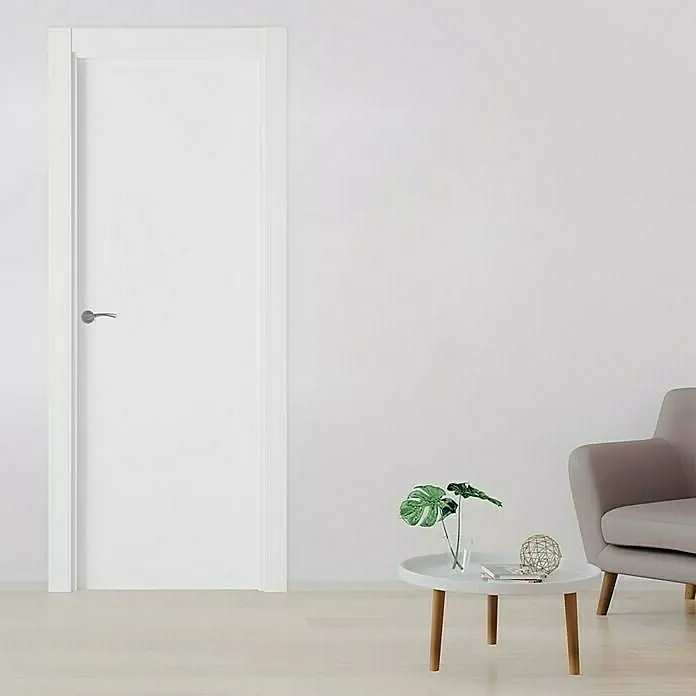 Pack puerta de interior Barbados - 72,5 x 203 cm, Derecha, Blanco - Una puerta interior blanca lisa y elegante con manija moderna, que se integra perfectamente en espacios luminosos.