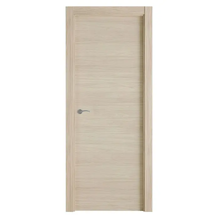Pack puerta de interior Arizona - 82,5 x 203 cm, Derecha, Roble arena - Una puerta de madera clara moderna, con un diseño sencillo y manija plateada. Ideal para un interior minimalista.