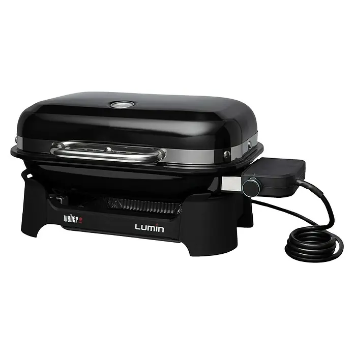 Weber Elektrogrill Lumin Compact - Grillfläche (B x T): 43 x 28 cm, 2.200 W, Schwarz - Abbildung eines Weber Lumin Elektrogrills in Schwarz, ideal für den Einsatz im Freien mit einfacher Temperaturregelung für perfekte Grillergebnisse.