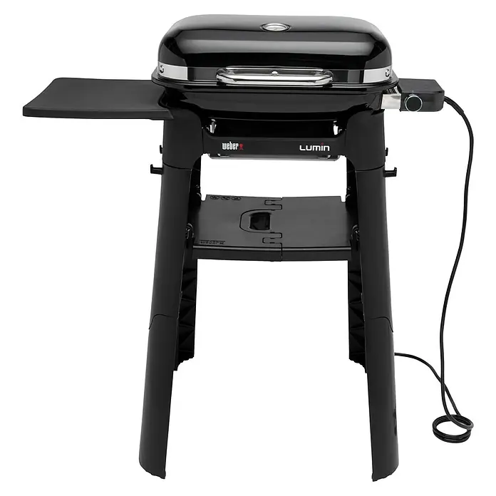 Weber Elektrogrill Lumin Compact - Grillfläche (B x T): 43 x 28 cm, 2.200 W, Standgrill - Weber Lumin Elektrogrill in Schwarz mit Seitentisch. Der kompakte Grill ist ideal für Balkone und kleine Gärten.