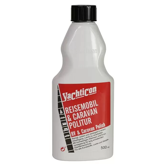 Yachticon Reinigungs-Politur Reisemobil & Caravan - 500 ml - Weiße Yachticon Reisemobil & Caravan Politur Flasche mit schwarzem Deckel, 500 ml.