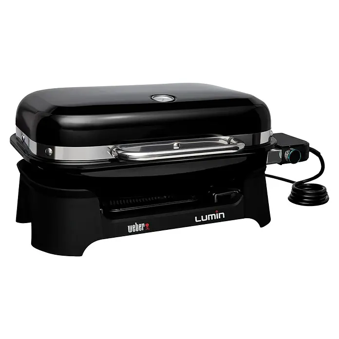 Weber Barbacoa eléctrica Lumin 2000 - Superficie de la parrilla (An x Pr): 49 x 33 cm, 2,2 kW, Negro - Imagen de la barbacoa de carbón Weber Lumin en negro, perfecta para hacer parrilladas al aire libre y disfrutar de deliciosas comidas.