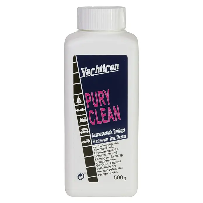 Yachticon Abwassertankreiniger Puryclean - 500 g - Bild einer Flasche Yachticon Pury Clean Abwassertankreiniger.
