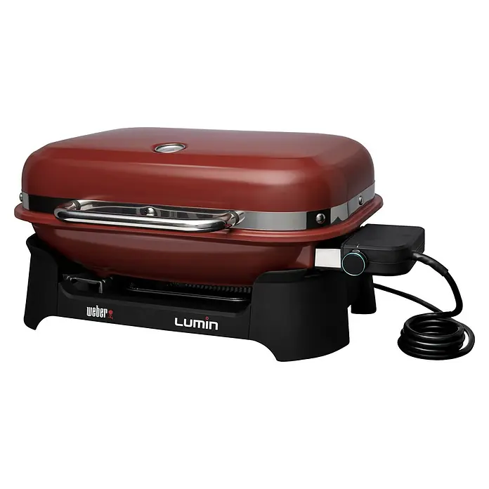 Weber Elektrogrill Lumin - Grillfläche (B x T): 49 x 33 cm, 2.200 W, Rot - Roter Weber Lumin Elektrogrill mit digitaler Steuerung, ideal für Balkone und kleine Terrassen, für perfektes Grillen.