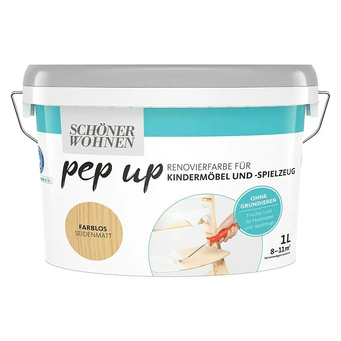 SCHÖNER WOHNEN-Farbe Pep up Renovierfarbe für Kindermöbel und -spielzeug - Farblos, 1 l, Seidenmatt - Eine Dose „Schöner Wohnen pep up“ Renovierfarbe für Kindermöbel und Spielzeug, farblos seidenmatt, 1L, für einen frischen Look.