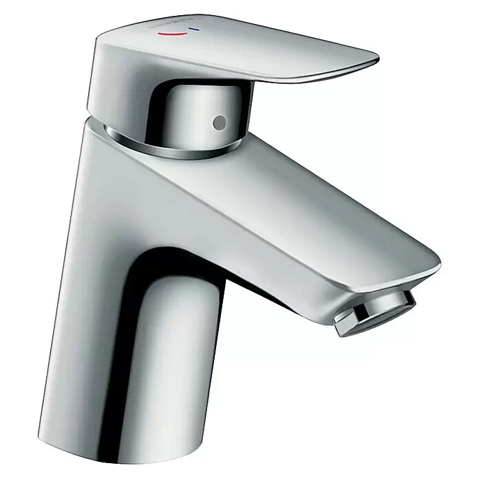 Hansgrohe Logis Waschtischarmatur 70 CoolStart - Höhe: 13,8 cm, Chrom, Glänzend - Polierter Chrom-Einhebel-Waschtischmischer mit schlankem Design, roten/blauen Temperaturanzeigen und Strahlregler.