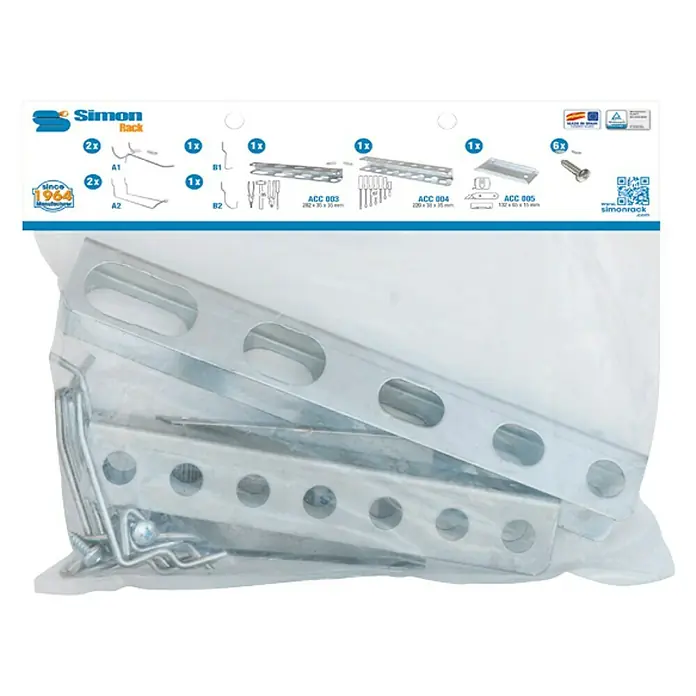 Simonrack Panelclick Juego de ganchos para panel perforado y accesorios - Acero, Plateado, L x An x Al: 26 x 30 x 4 cm, 9 pzs. - Set de sistema de estantería Simon Rack, incluyendo soportes metálicos, tornillos y accesorios en embalaje transparente.