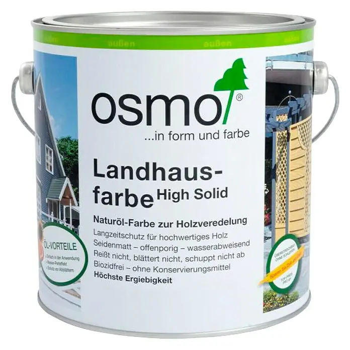 Osmo High Solid Landhausfarbe - Anthrazitgrau, 2,5 l, Seidenmatt - Farbdose mit Osmo Landhausfarbe High Solid für den Außenbereich, ideal zum Holzveredeln und für langanhaltenden Schutz.