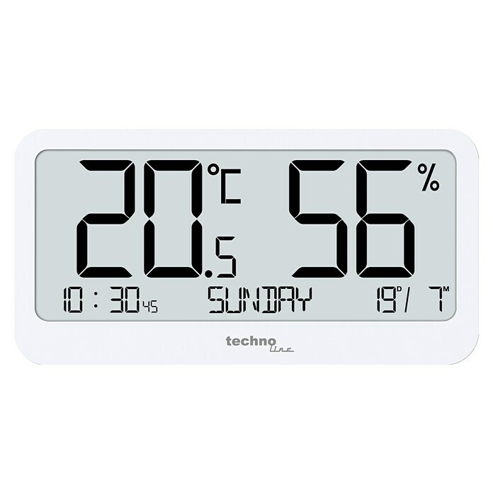 Technoline Digitales Thermo-Hygrometer mit Uhrzeitanzeige WS9455 (Batteriebetrieben, Weiß, 107 x 55 x 13 mm) | BAUHAUS