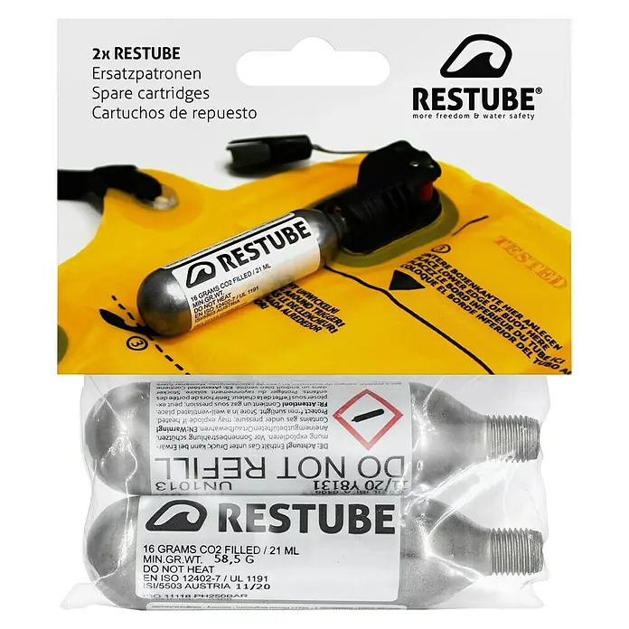 Restube Austausch-Set - Passend für: Schwimmhilfe Restube active, extreme, lifeguard & pfd by RESTUBE, 2 Stk., 16 g - Zwei Restube-Ersatzpatronen, ideal für Wassersportler, für mehr Sicherheit und Freiheit im Wasser.