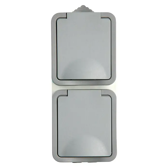 Voltomat Blueline Enchufe para estancias con humedad - x 2, Vertical, IP54, Gris - Enchufe de suelo doble con tapa abatible en gris, ideal para uso interior y fácil instalación en suelos.