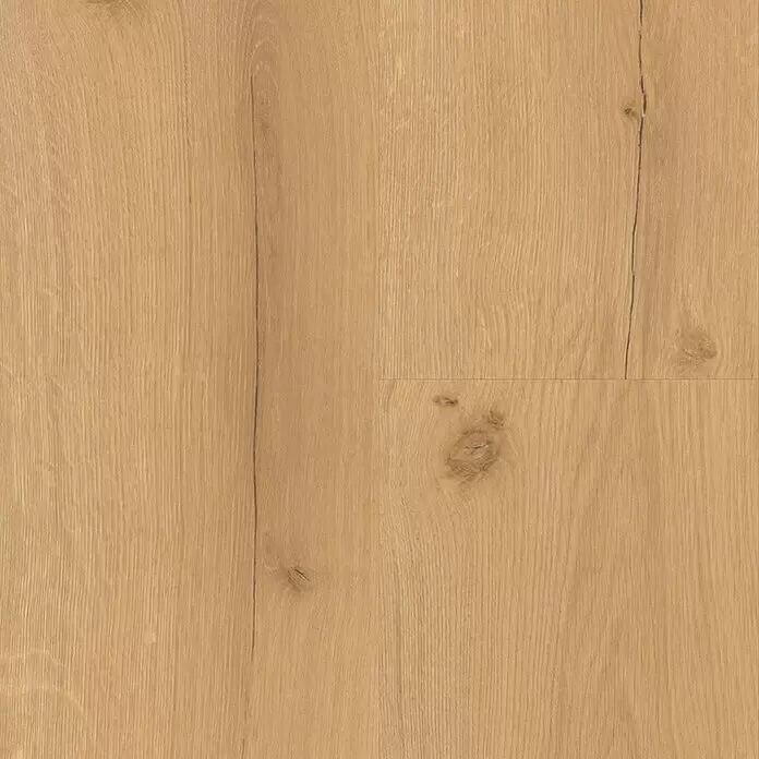 Parador Vinylboden Basic 30 - Eiche Infinity Natur, Landhausdiele, 1.207 x 216 x 9,4 mm - Hellbrauner Naturholzboden mit sichtbarer Maserung und Ästen.