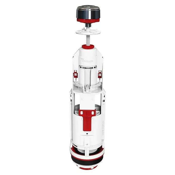 Descarga para WC Vitoria - Volumen de descarga: 6 l - 9 l - Válvula de descarga Geberit con tecnología de doble descarga en rojo y blanco. Óptimo uso del agua con innovadora.