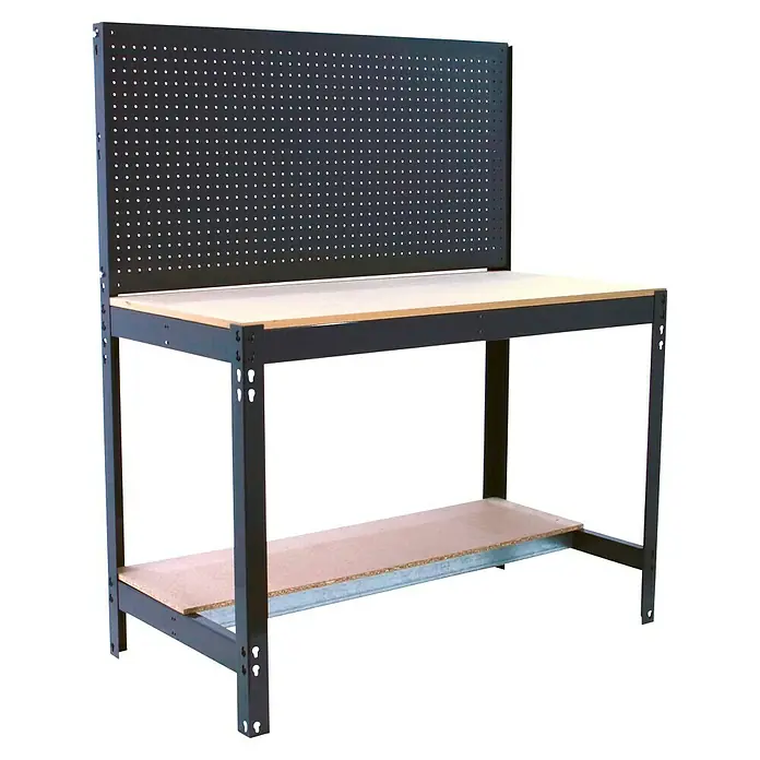 Simonrack Simonwork Banco de trabajo BT2 - Antracita, Ancho: 121 cm - Banco de trabajo con panel perforado y estante. Ideal para trabajos de taller, ofrece almacenamiento y organización.