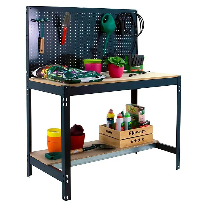 Simonrack Simonwork Banco de trabajo BT2 - Antracita, Ancho: 121 cm - Mesa de jardinería con panel portaherramientas y accesorios. La mesa ofrece espacio para plantas, tierra y herramientas. Ideal para jardineros aficionados.
