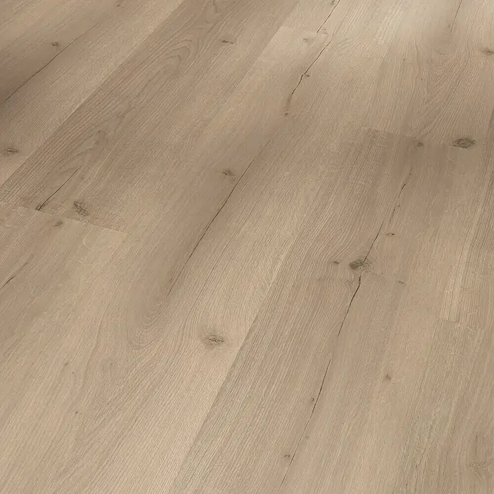 Parador Vinylboden Basic 30 - Eiche Infinity Grau, Landhausdiele, 1.207 x 216 x 9,4 mm - Helle Holzbodenstruktur mit feinen Maserungen und natürlichen Details, ideal für moderne Innenräume.\n