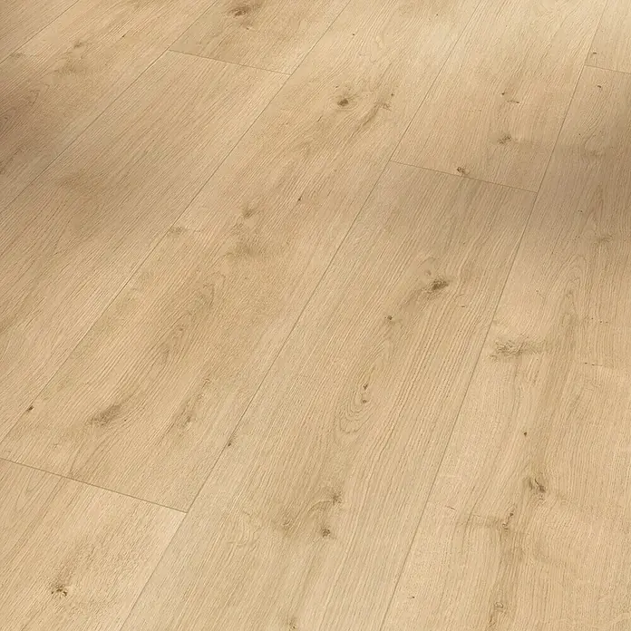 Parador Designbodenmuster Modular ONE Eiche pure hell - 200 x 194 x 8 mm, Landhausdiele - Helles Laminat in Holzoptik, das eine warme und einladende Atmosphäre schafft. Ideal für Wohnbereiche mit natürlichem Charme.