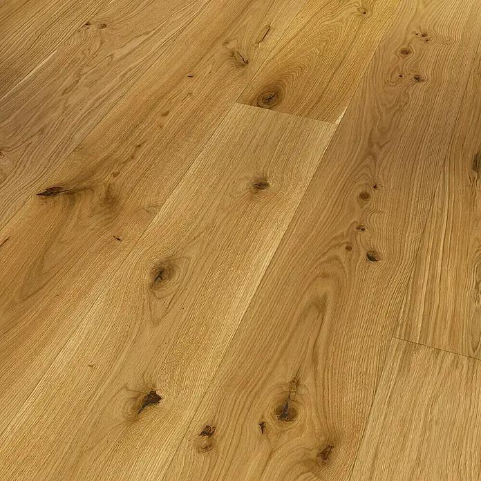 Parador Parkettmuster Basic Eiche gebürstet Naturöl - 200 x 185 x 11,5 mm, Landhausdiele - Helle Eichenparkettböden mit Astlöchern, die Wärme und natürlichen Charme in jeden Raum bringen. Die Holzmaserung ist deutlich sichtbar.