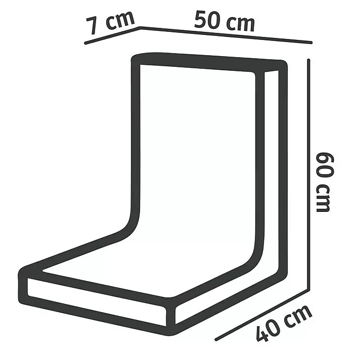 Diephaus L-Stein - 60 cm, 50 cm, Stärke: 7 cm, Anthrazit - Dunkelgraues U-förmiges Schaumstoffprofil/Kissen: 7 cm Dicke, 50 cm Sitztiefe, 60 cm Rückenhöhe, 40 cm Gesamttiefe.