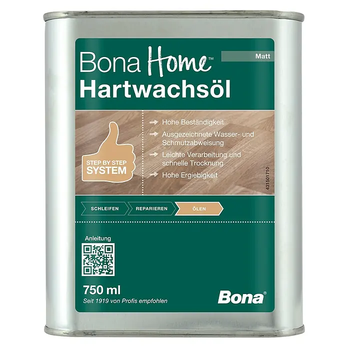Bona Home Hartwachsöl - 750 ml, Farblos, Matt - Dose Bona Home Hartwachsöl Matt, 750 ml. Für widerstandsfähige, wasser- und schmutzabweisende Oberflächen. Seit 1919 von Profis empfohlen.