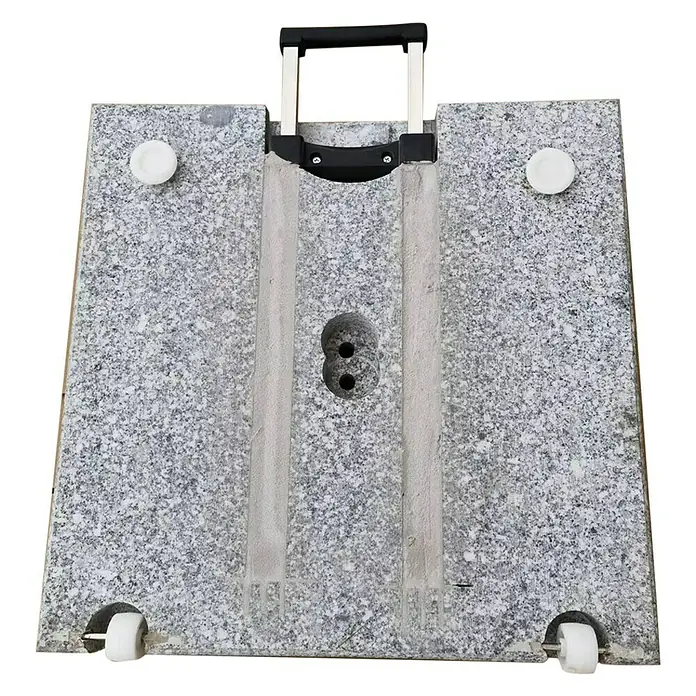 Granitschirmständer - 50 kg, Rollen - Granitsockel mit Griff und Rädern für Sonnenschirme, robust und mobil. Die ideale Lösung für Ihren Garten oder Ihre Terrasse.