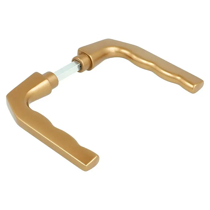 Portaferm Drückerpaar - Bronze, Fingerform - Ein Paar goldene Türgriffe mit einem Vierkantstift verbunden, ideal für moderne Türen. Solide Konstruktion für dauerhafte Nutzung.