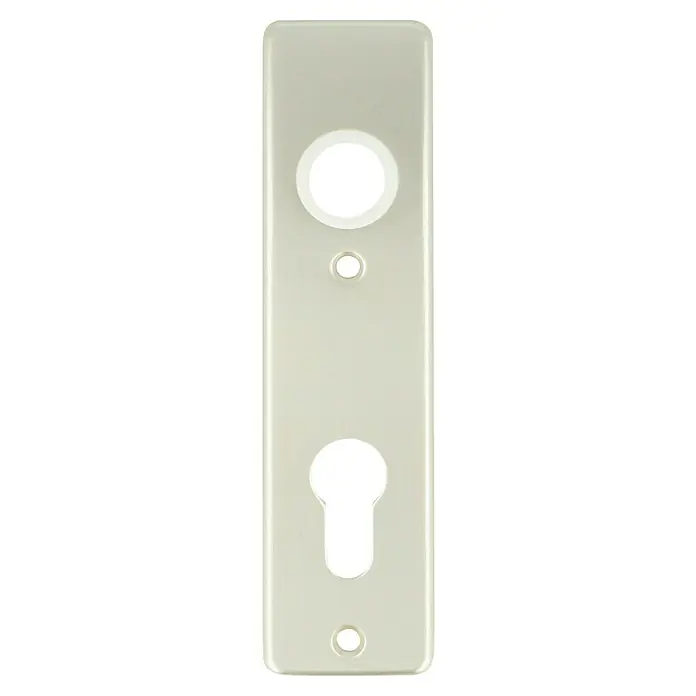 Portaferm Kurzschild - Distanznorm: 72 mm, Profilzylinder, Neusilber, Eckig - Die längliche, elfenbeinfarbene Türschild-Rosette mit Schlüsselloch und Griffloch ist ein tolles Zubehör für jede Tür.