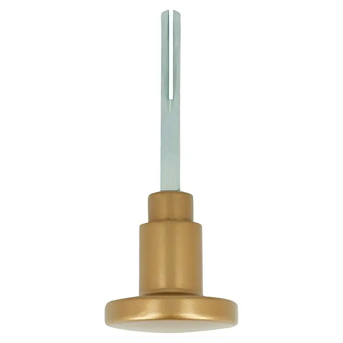Portaferm Knopfdrücker - Vierkantstift: 8 mm, Bronze - Nahaufnahme eines goldenen Möbelknopfs mit einem Schlitz auf einem schwarzen Hintergrund.