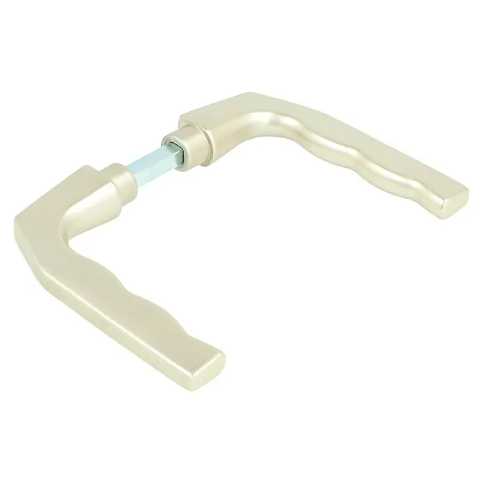 Portaferm Drückerpaar - Neusilber, Fingerform - Fenstergriff-Set in Champagner-Farbe mit einem Vierkantstift, ideal für die Montage an Fenstern und Fenstertüren, um diese zu öffnen und zu schließen.