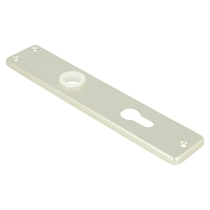 Portaferm Langschild - Distanznorm: 72 mm, Profilzylinder, Neusilber, Eckig - Silberne Türschild-Abdeckung mit Schlüsselloch und Befestigungslöchern, ideal für moderne Türen. Robuste und elegante Türbeschläge.