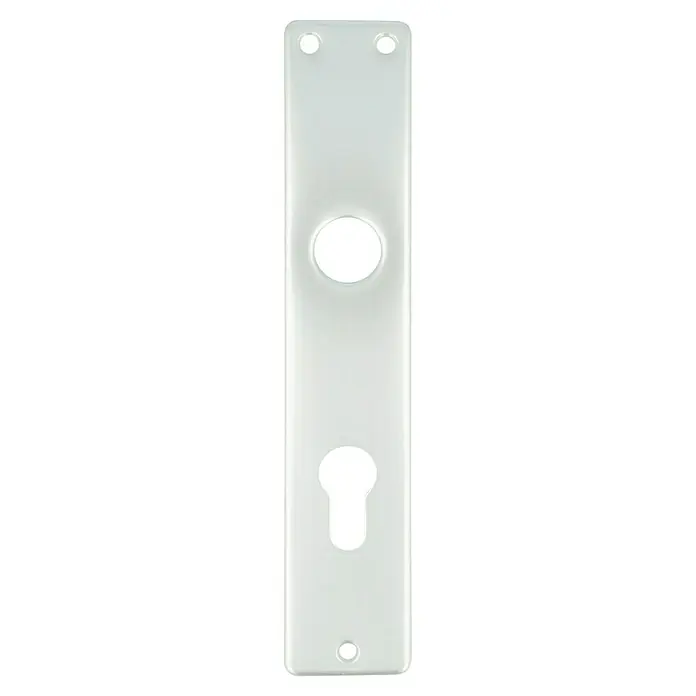 Portaferm Langschild - Distanznorm: 72 mm, Profilzylinder, Silber, Eckig - Weißer Türbeschlag mit Schlüsselloch und Griffloch für Innentüren. Ein elegantes und funktionales Detail für jedes Zuhause.