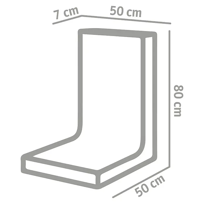 Diephaus L-Stein - 80 cm, 50 cm, Stärke: 7 cm, Grau - Produktabbildung eines L-förmigen Regals mit den Maßen 80x50x7 cm, ideal zur Wandmontage als Ablage für Bücher oder Dekoration.