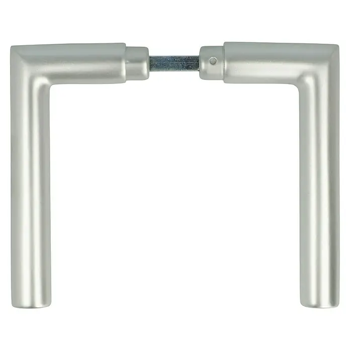 Portaferm Drückerpaar - Silber, Stärke Tür: 35 mm - 45 mm, Sonstige - Ein Paar silberne Türgriffe, verbunden durch einen Vierkantstift, auf schwarzem Hintergrund.