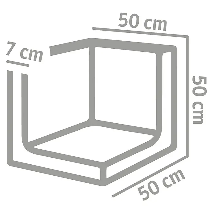 Diephaus L-Stein Außenecke - 50 cm, 50 cm, Stärke: 7 cm, Grau - Darstellung eines Duschbeckens mit den Maßen 50x50x50 cm und einer Stärke von 7 cm.