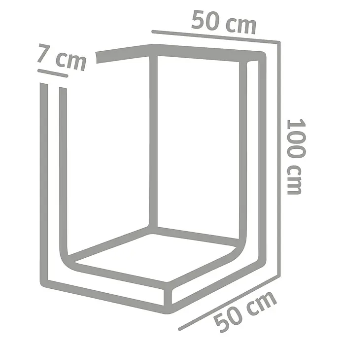 Diephaus L-Stein Außenecke - 100 cm, 50 cm, Stärke: 7 cm, Grau - Bild einer Duschkabine mit den Maßen 50x50x100 cm und einer Wandstärke von 7 cm.
