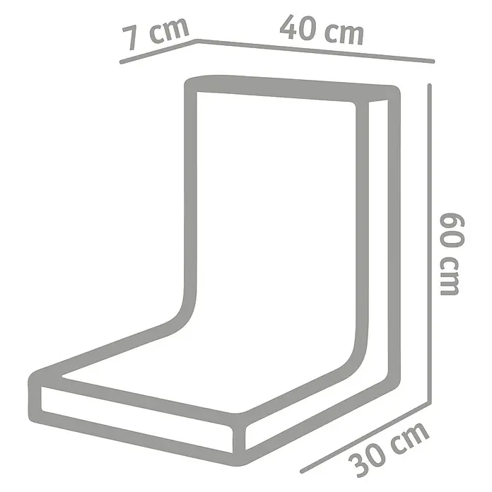 Diephaus L-Stein - 60 cm, 40 cm, Stärke: 7 cm, Anthrazit - Abbildung einer L-förmigen Sitzgelegenheit mit Maßen von 7 cm, 40 cm, 60 cm und 30 cm zur Veranschaulichung der Dimensionen.