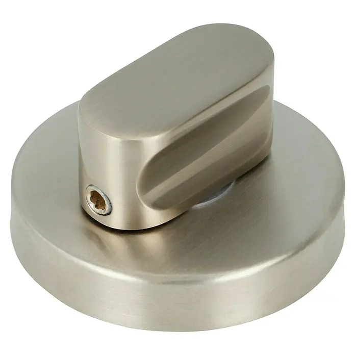 Portaferm WC-Drückergarnitur - Schlitzkopf/Olive, Edelstahl - Detailaufnahme eines silberfarbenen Drehknopfes mit Inbusschraube, ideal für eine moderne Geräteausstattung.