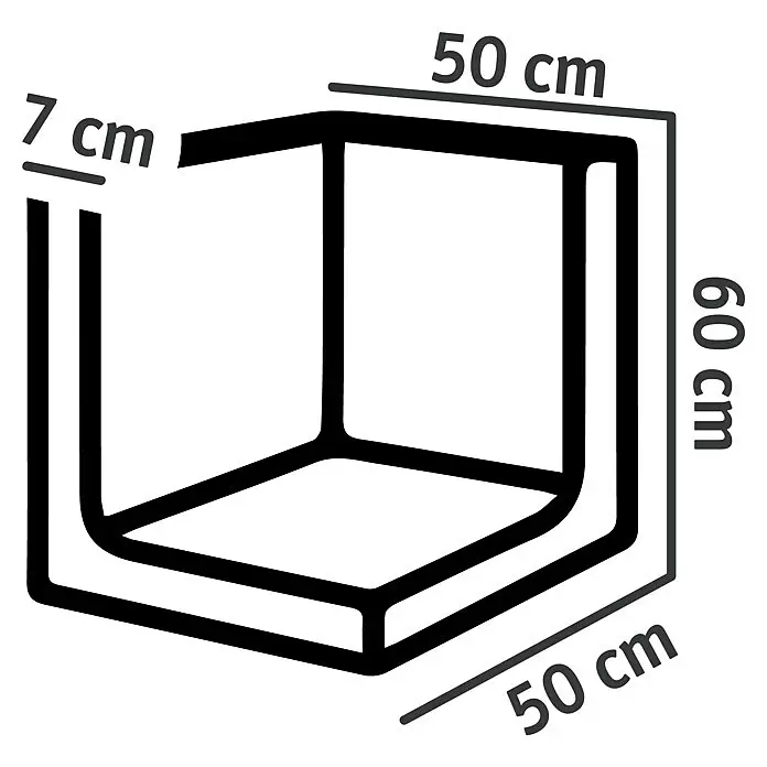 Diephaus L-Stein Außenecke - 60 cm, 50 cm, Stärke: 7 cm, Anthrazit - Schwarze Umrisszeichnung einer Duschablage, 50x50x60 cm, 7 cm dick.