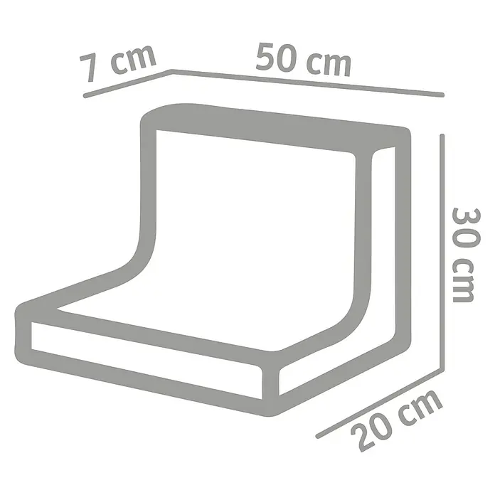 Diephaus L-Stein - 30 cm, 50 cm, Stärke: 7 cm, Grau - Eckiges Wandregal mit den Maßen 7 cm x 50 cm x 30 cm x 20 cm, ideal für die platzsparende Aufbewahrung von Gegenständen.