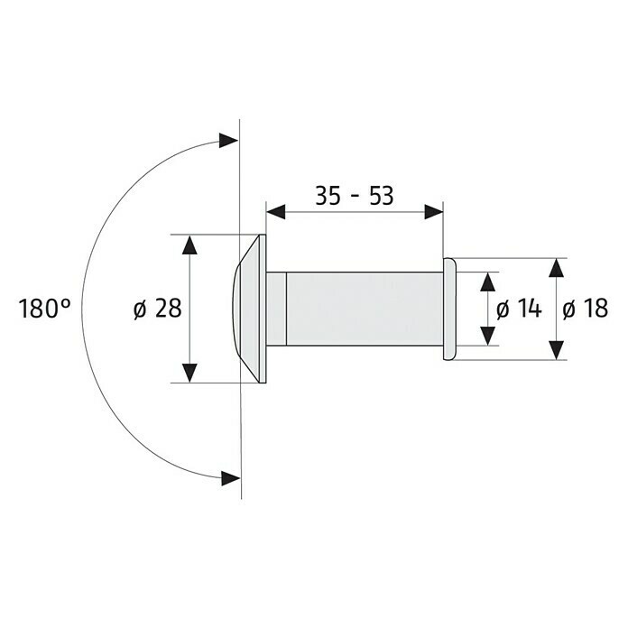 Abus Türspion 2200Vergoldet, Türstärke: 35 mm - 53 mm, Messing Sketch