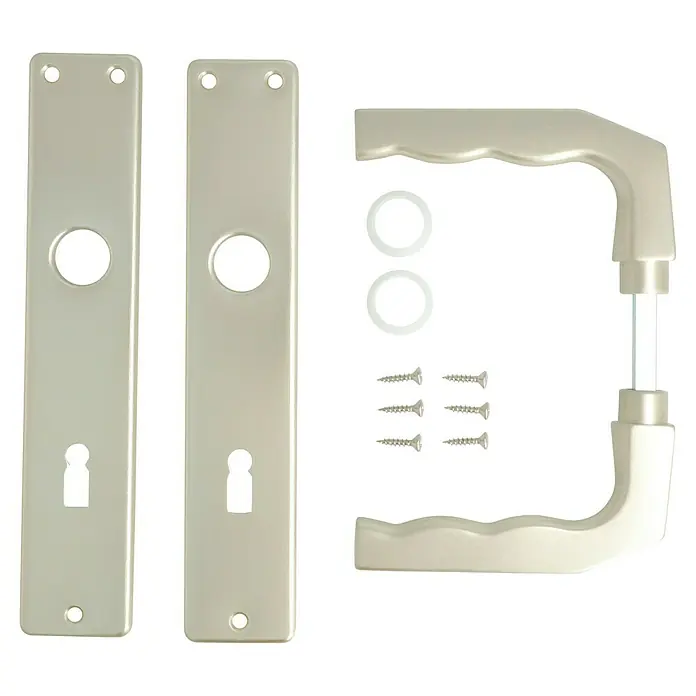 Portaferm ZimmertürgarniturFingerform, Aluminium - Türgriffgarnitur bestehend aus Griffen, Rosetten, Schrauben und Zubehör für die Montage. Komplettes Set für die Installation.