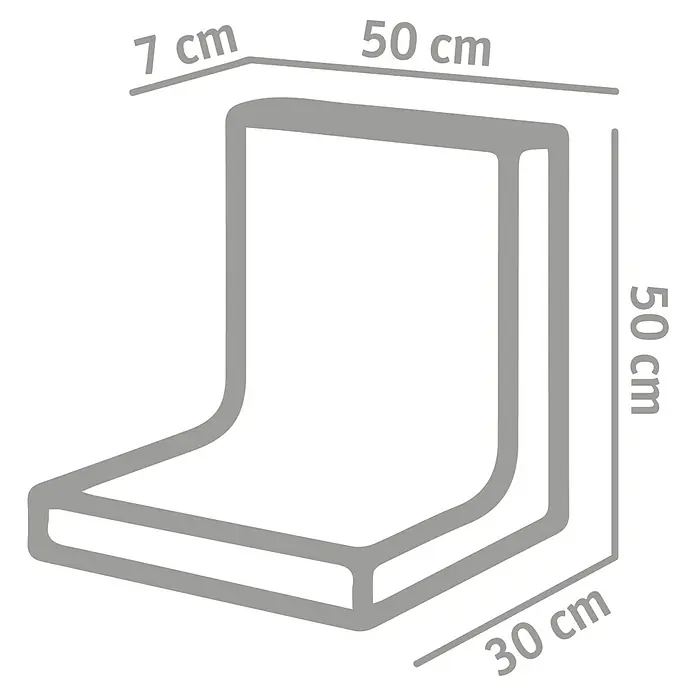 Diephaus L-Stein - 50 cm, 50 cm, Stärke: 7 cm, Grau - Abbildung eines L-förmigen Polsters mit den Maßen 7 x 50 x 30 cm und einer Höhe von 50 cm, ideal für Komfort und Design.