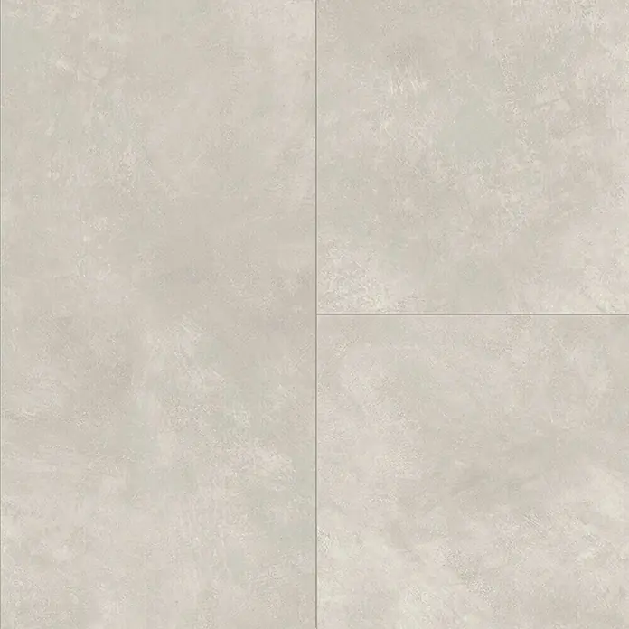 Parador Designboden Modular One - Beton Weiß, Fliese, 853 x 400 x 8 mm - Nahaufnahme von vier beigen Betonfliesen mit leicht strukturierten Oberflächen, die ein modernes und industrielles Design vermitteln.