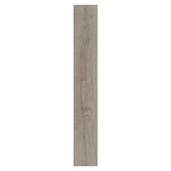 Parador Laminat Basic 200 M4V Eiche lichtgrau1.285 x 194 x 7 mm, Landhausdiele, Eiche lichtgrau - Detailaufnahme einer Holzbodenfliese in Graubraun mit markanter Maserung, ideal für ein modernes, natürliches Raumdesign.