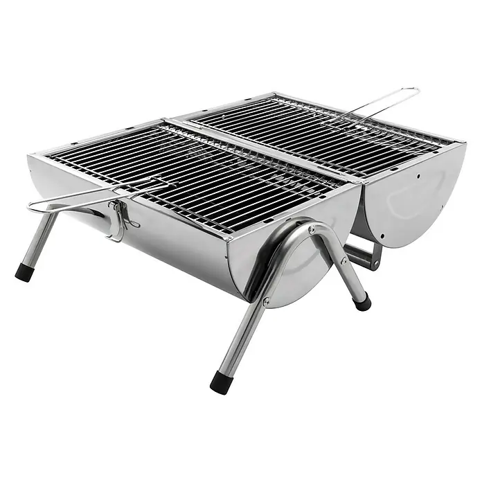 Grillstar Holzkohlegrill Dallas - Grillfläche (B x T): 34 x 22 cm, Silber - Tragbarer Grill aus Edelstahl, ideal für Picknicks und Camping. Er verfügt über einen klappbaren Rahmen und Grillroste.