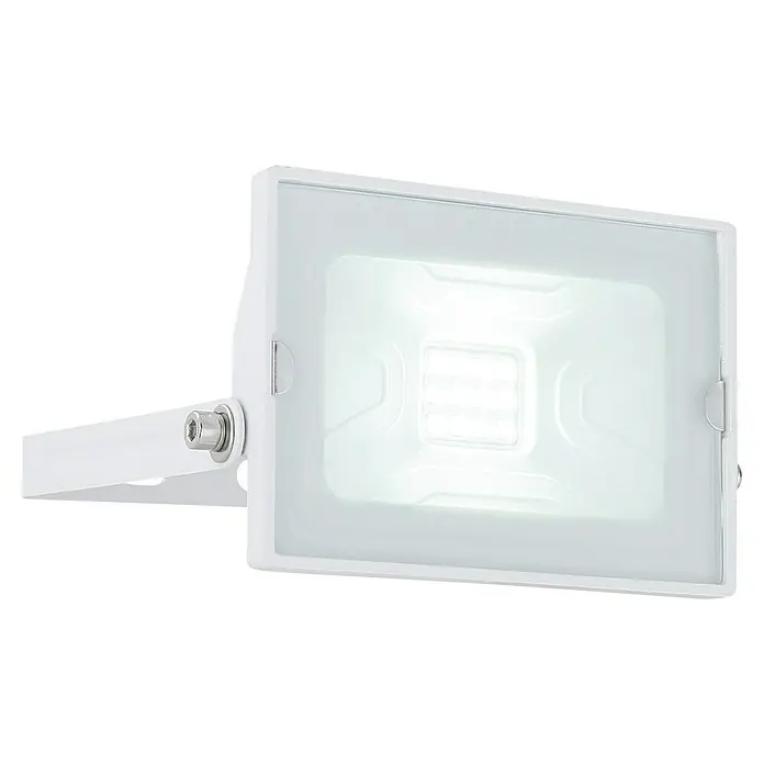 Globo LED-Strahler Helga - 10 W, Weiß, Kaltweiß - Aufnahme einer weißen LED-Flutlichtlampe, die für Außenbereiche geeignet ist und einen hellen Schein erzeugt. Ideal für die Beleuchtung von Gärten und Fassaden.