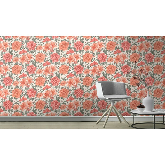 Rasch Bambino XIX Vliestapete Blumen (Orangerot, Floral, 10,05 x 0,53 m) | BAUHAUS