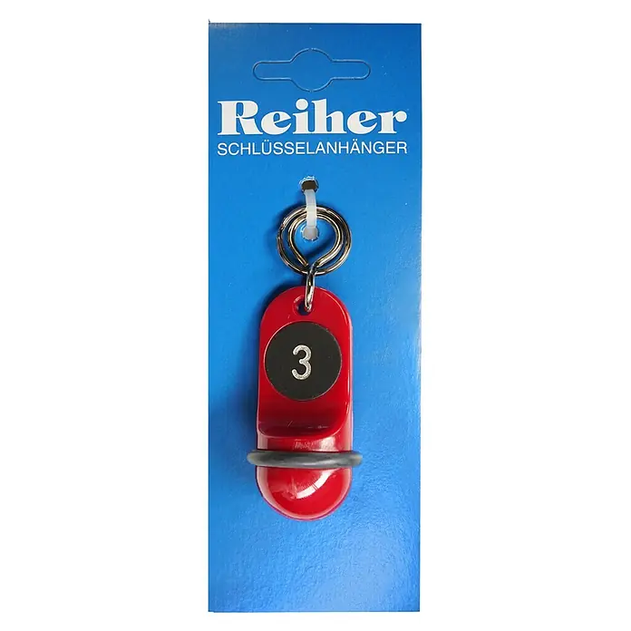 Reiher Schlüsselanhänger Junior Nr. 3 - Länge: 60 mm - Roter Reiher Schlüsselanhänger mit der Nummer 3, ideal um Schlüssel zu organisieren und leicht wiederzufinden. Praktisch und stilvoll!